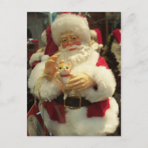 Cartão Postal De Festividades Papais noeis Segurando Kitten
