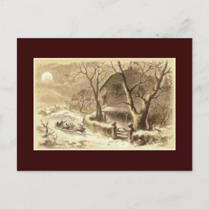 Cartão Postal De Festividades Papais noeis Sepia e Reindeer