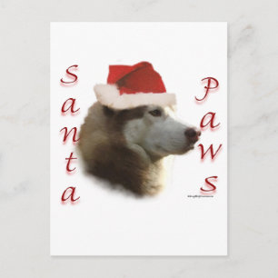 Cartão Postal De Festividades Papais noeis Siberian Husky Paws