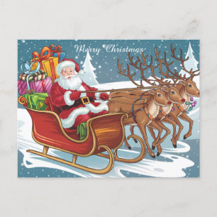 Cartão Postal De Festividades Papais noeis Sleigh Ride Christmas Gifts and Reind