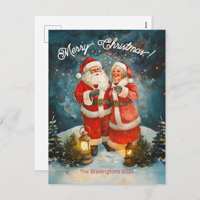 Cartão Postal De Festividades Papais noeis Sra. Claus Feliz Natal (Frente/Verso)