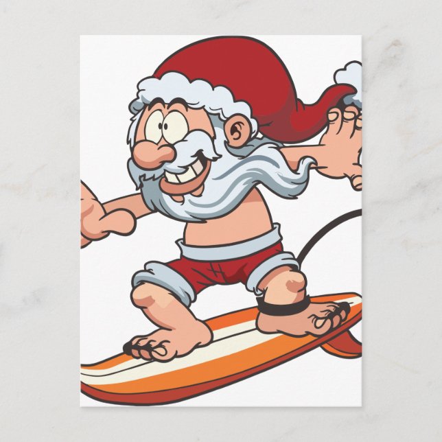 Cartão Postal De Festividades Papais noeis surfando (Frente)