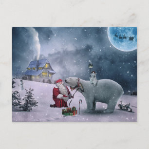 Cartão Postal De Festividades Papais noeis, urso polar, trenó, renas, Natal