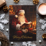Cartão Postal De Festividades Papais noeis Vintage Lendo um Livro<br><div class="desc">Entre na nostalgia do Natal com esta encantadora imagem inspirada na safra, apresentando uma cena lindamente pintada de Papai Noel desfrutando de um momento silencioso lendo um livro. As cores ricas e clássicas dão vida a esta imagem de feriado eterno, capturando o calor e a magia da estação. Quer você...</div>
