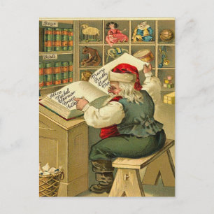 Cartão Postal De Festividades Papais noeis Vintage verificando sua lista