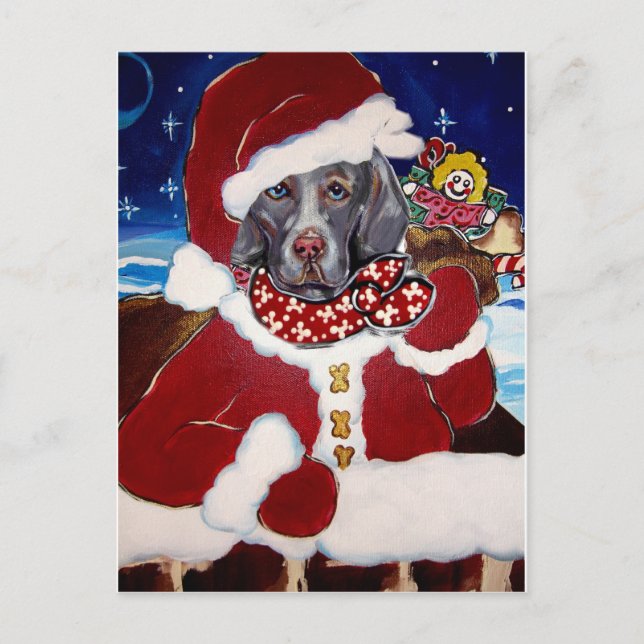 Cartão Postal De Festividades Papais noeis Weimaraner (Frente)