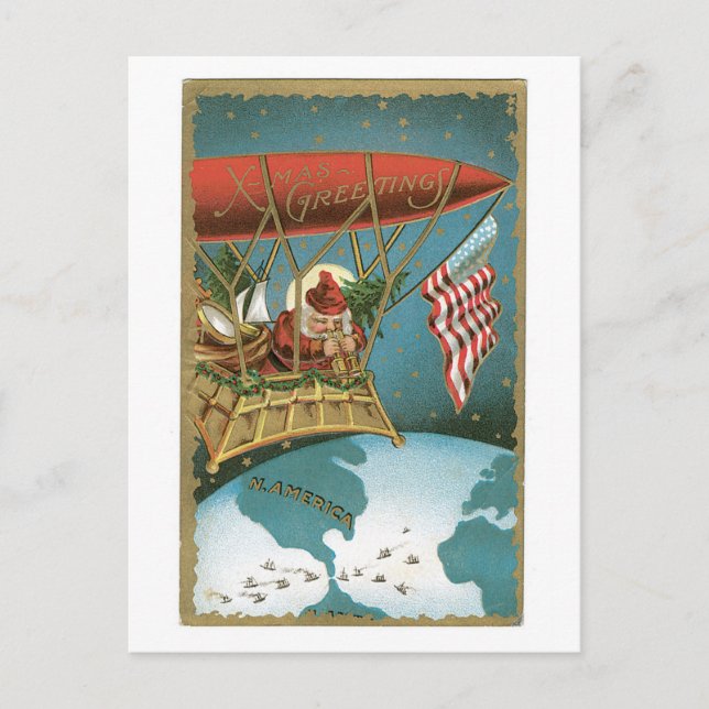Cartão Postal De Festividades Papais noeis Zeppelin - Patriotismo Americano (Frente)