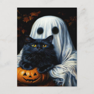 Cartão Postal De Festividades Papel de Carteira de Halloween de Gato Negro Spook
