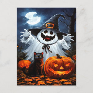 Cartão Postal De Festividades Papel de Carteira de Halloween de Gato Negro Spook