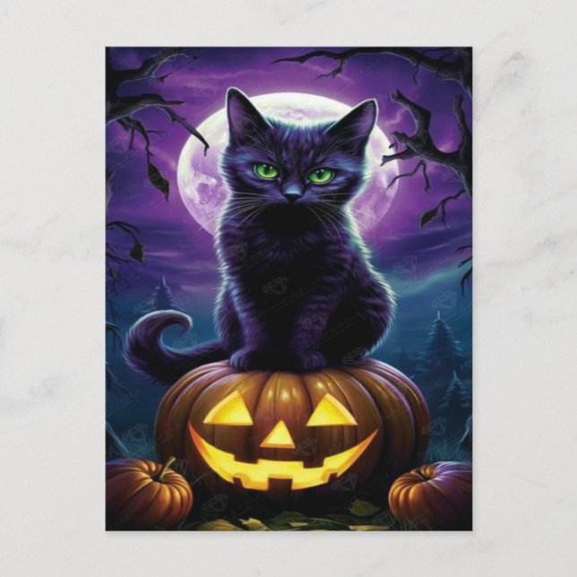 Cartão Postal De Festividades Papel de Carteira de Halloween de Gato Negro Spook (Frente)