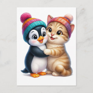 Cartão Postal De Festividades Papel de parede engraçado do Pingouin no Dia dos N