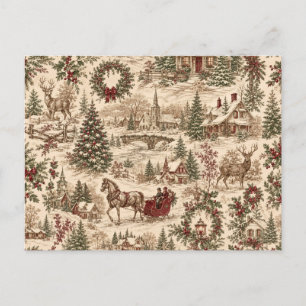 Cartão Postal De Festividades Papel de Presente de Natal Toile Vintage Veado &