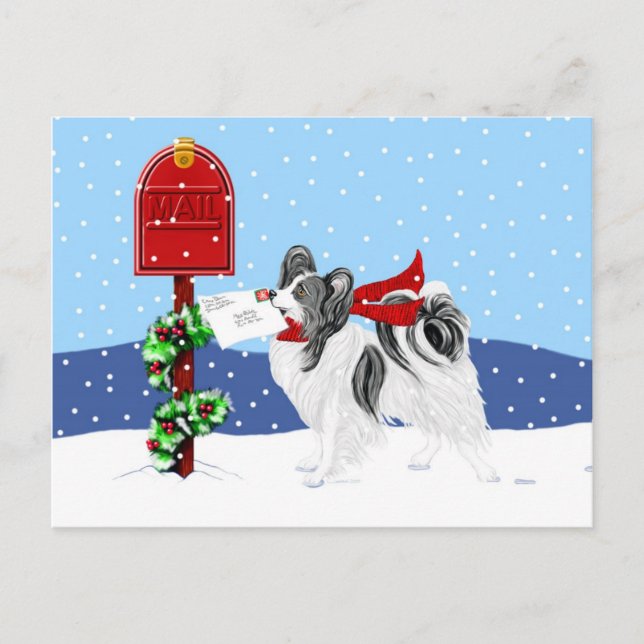 Cartão Postal De Festividades Papillon Christmas Mail Blk Wht (Frente)
