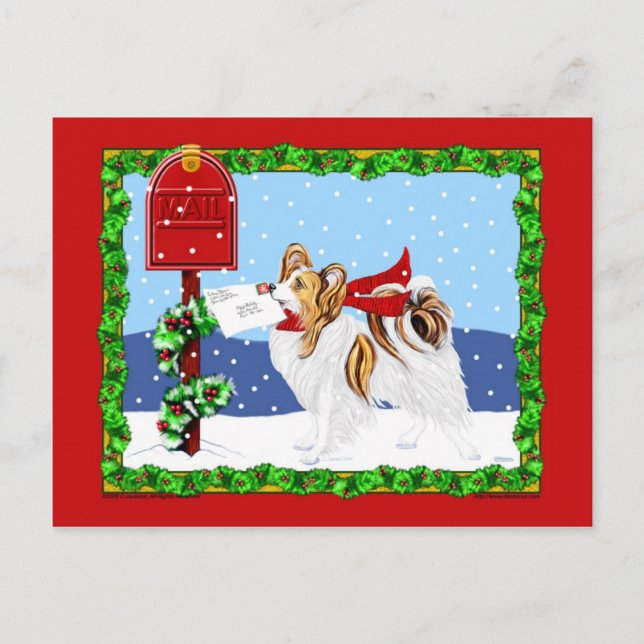 Cartão Postal De Festividades Papillon Christmas Mail Sable (Frente)