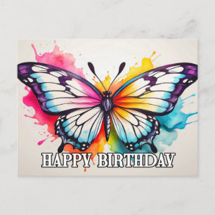 Cartão Postal De Festividades Parabéns Artística Borboleta Arte Aquarela