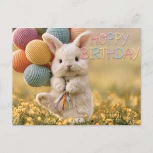 Cartão Postal De Festividades Parabéns de aniversário de coelho fofo com balões