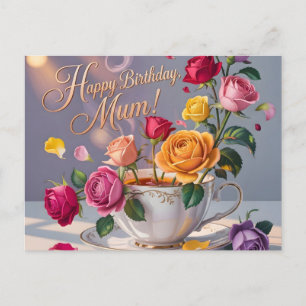 Cartão Postal De Festividades Parabéns Mamãe com Rosas