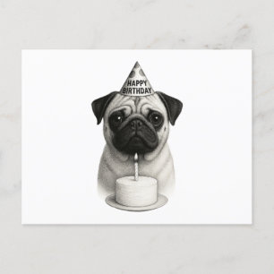 Cartão Postal De Festividades Parabéns Pug