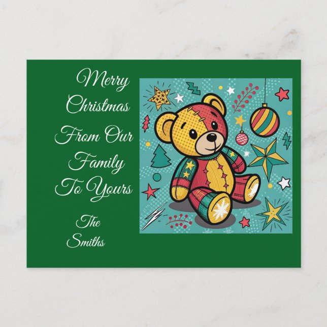 Cartão Postal De Festividades Paraquedas de Natal - Urso de Teddy (Frente)