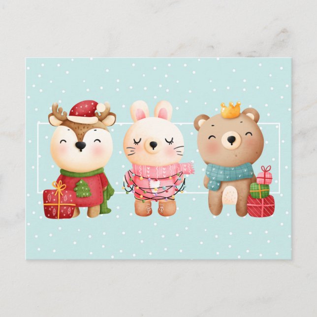 Cartão Postal De Festividades Parceiros de Natal - Rebelde, Urso e Coelho (Frente)