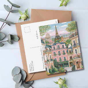 Cartão Postal De Festividades Paris Caprichosa Viagem de Verão Torre Eiffel Flor