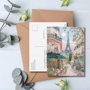 Cartão Postal De Festividades Paris Caprichoso Viagem de Verão Torre Eiffel Flor