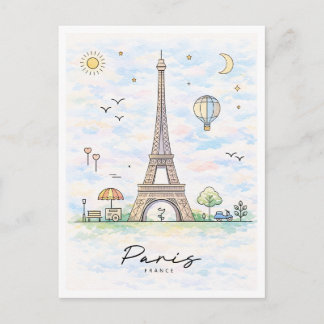 Cartão Postal De Festividades Paris Eiffel Tower Watercolor | France