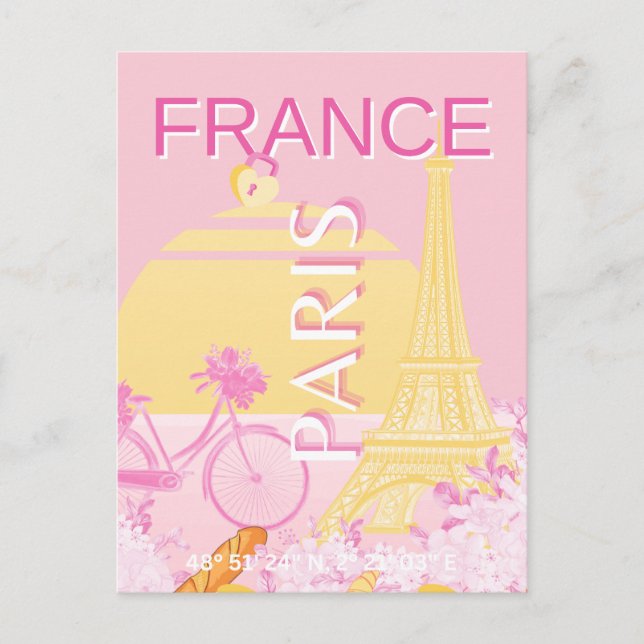 Cartão Postal De Festividades Paris, França, Viagem, Arte, Pré-Disquete, Rosa (Frente)