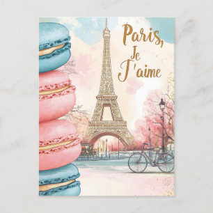 Cartão Postal De Festividades Paris, Je T'aime - Torre Eiffel com Macarons