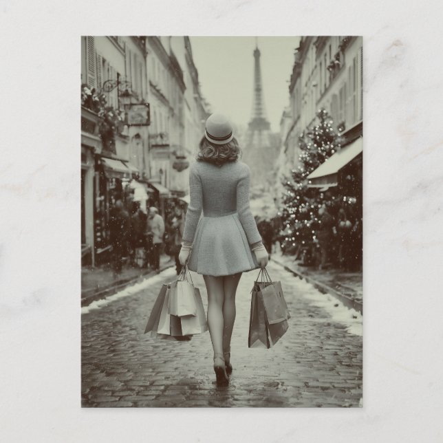 Cartão Postal De Festividades Paris Winter Shopping Stroll (Frente)