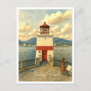 Cartão Postal De Festividades Parque Stanley Vancouver Aquarela Vintage