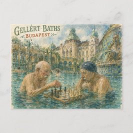 Cartão Postal De Festividades Partida de xadrez Gellert Baths Budapeste Hungria