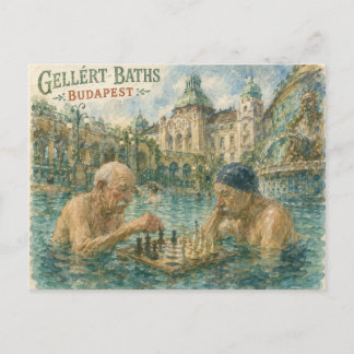 Cartão Postal De Festividades Partida de xadrez Gellert Baths Budapeste Hungria