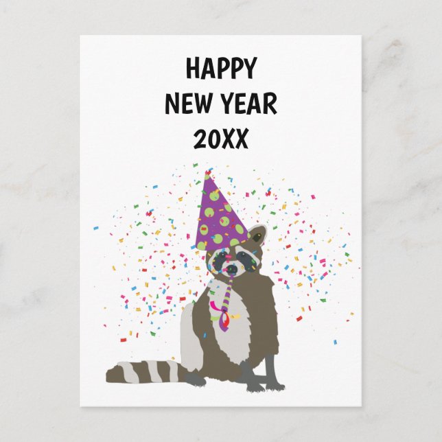 Cartão Postal De Festividades Partida Raccoon - Cartão de Anos novos de Férias A (Frente)