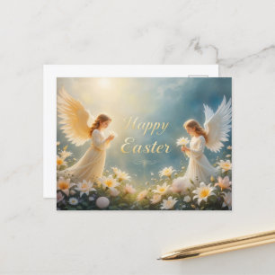 Cartão Postal De Festividades Páscoa Angélica Brilhante Abençoações Pesadas