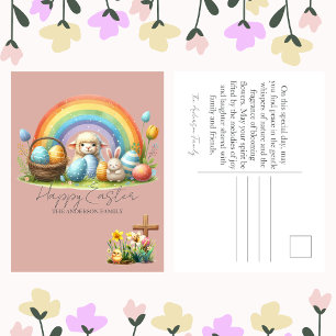 Cartão Postal De Festividades Páscoa Animal Rainbow Pink Bunny Lamb