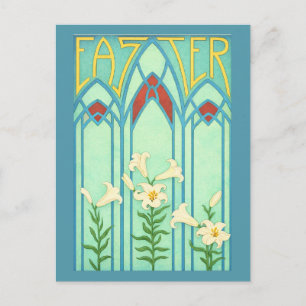 Cartão Postal De Festividades Páscoa Art Nouveau com Lírios Brancos