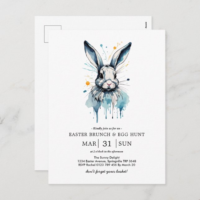 Cartão Postal De Festividades Páscoa Brunch & Ovo Hunt | Coelhinho de água (Frente/Verso)