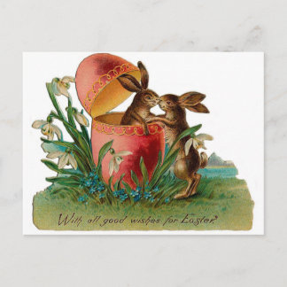 Cartão Postal De Festividades Páscoa Bunny Kiss Vintage