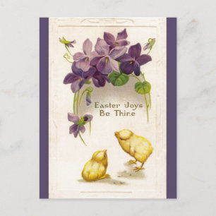 Cartão Postal De Festividades Páscoa - Cartão-postal amarelo para Pintinhos e vi