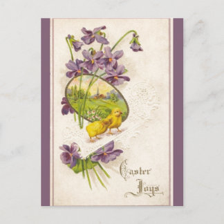 Cartão Postal De Festividades Páscoa - Cartão-postal antigo de Pintinhos Violets