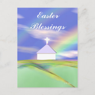Cartão Postal De Festividades Páscoa Church e Rainbow