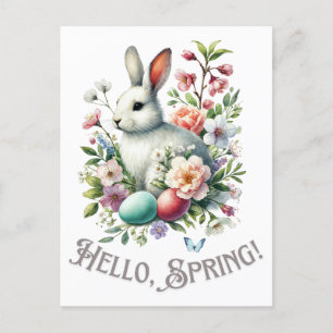 Cartão Postal De Festividades Páscoa Coelhinho de Aquarela e Ovos
