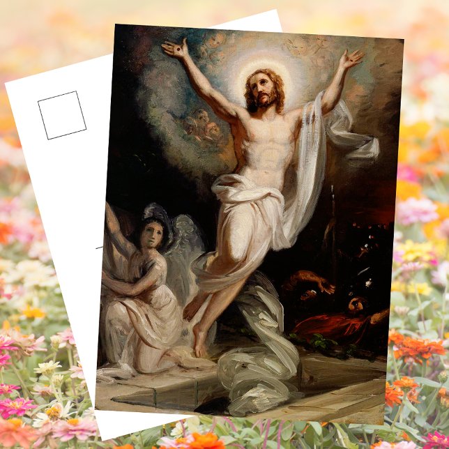 Cartão Postal De Festividades Páscoa de ressurreição de Jesus cristão religioso (Vintage Religious Christian Catholic Jesus Christ is Risen Resurrection Easter Holiday Postcard)