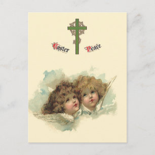 Cartão Postal De Festividades Páscoa de vindima, anjos angélicos nuvens no cé