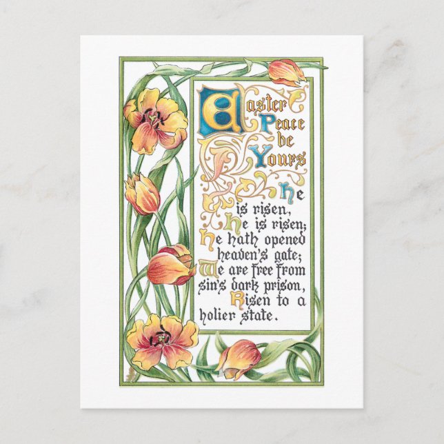 Cartão Postal De Festividades Páscoa de Vintage Hymn Peace com Tulipas Douradas (Frente)