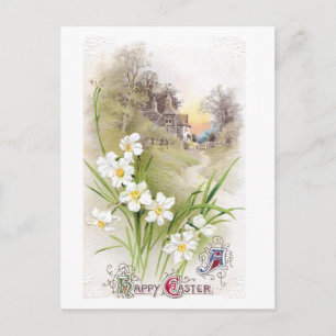 Cartão Postal De Festividades Páscoa de Vintage White Daffodils