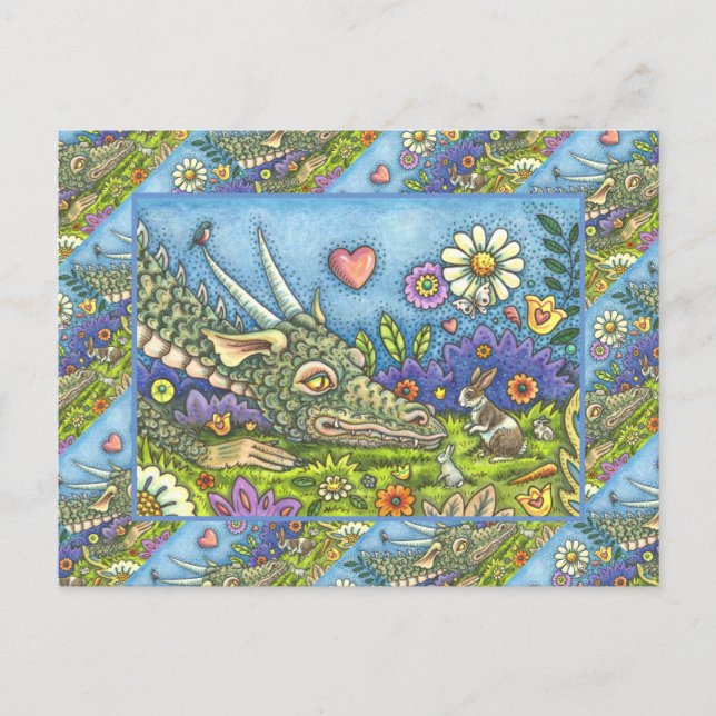 Cartão Postal De Festividades Páscoa DRAGON EM BUNNY TRAIL Fantasy (Frente)