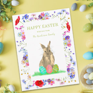 Cartão Postal De Festividades Páscoa Feliz Personalizada Coelho Fofo Floral