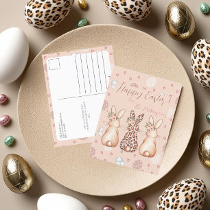 Cartão Postal De Festividades Páscoa Floral Crown Bunnies